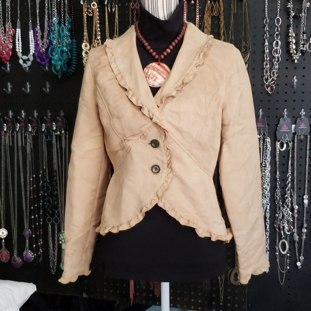 Vintage Faux Suede Ruffle Blazer
